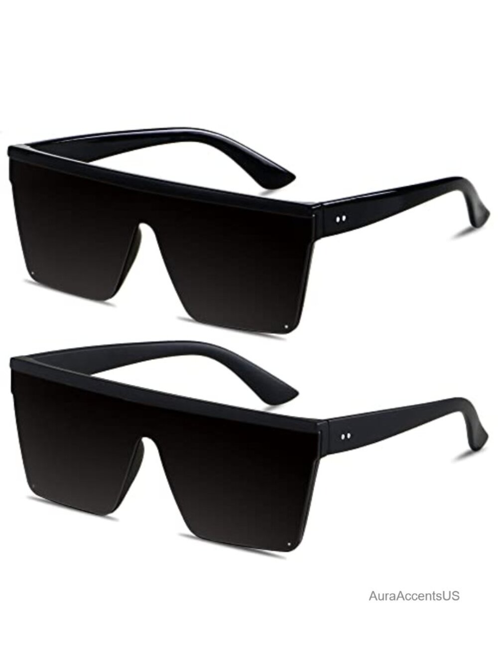 Oversized Square Flat Top Sunglasses UV400 Shield Rimless Plastic Large